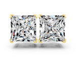 Princess Cut Moissanite Stud Earrings in Yellow gold with Basket Setting