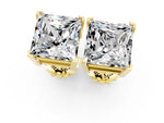 Princess Cut Moissanite Stud Earrings in Yellow gold with Basket Setting_1