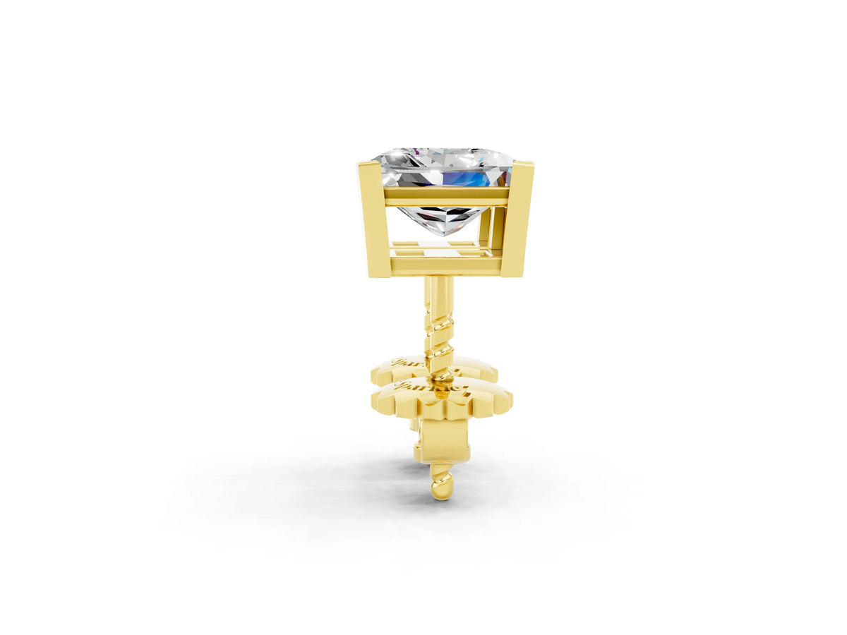 Princess Cut Moissanite Stud Earrings in Yellow gold with Basket Setting_2
