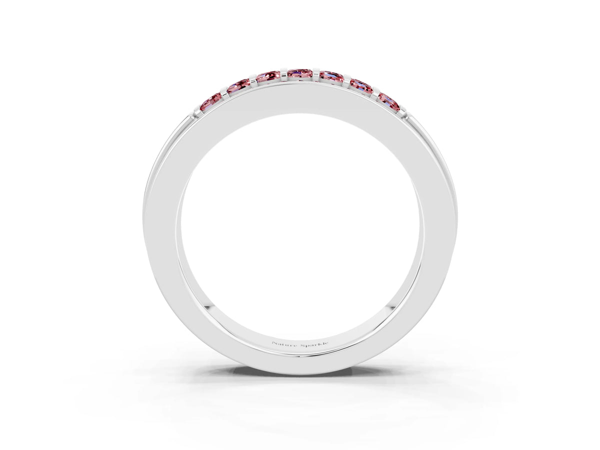 Princess Cut Morganite Bar-Set Pavé Band in Platinum with Grooved Edge Detailing_3
