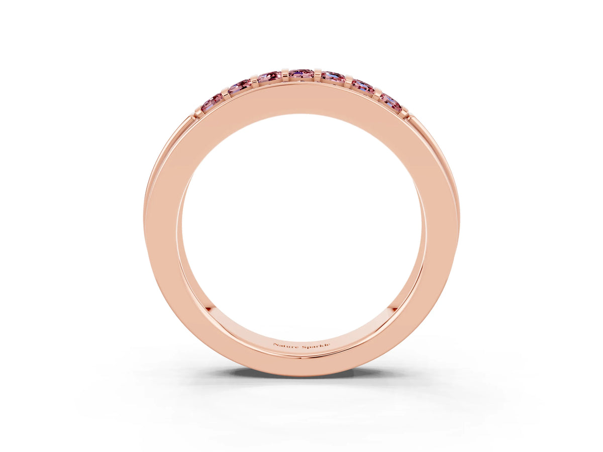 Princess Cut Morganite Bar-Set Pavé Band in Rose gold with Grooved Edge Detailing_3