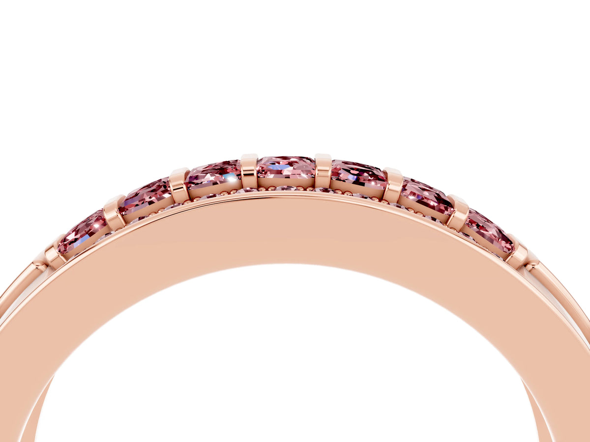 Princess Cut Morganite Bar-Set Pavé Band in Rose gold with Grooved Edge Detailing_4