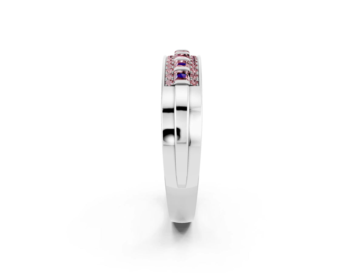 Princess Cut Morganite Bar-Set Pavé Band in Silver with Grooved Edge Detailing_2