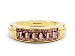 Princess Cut Morganite Bar-Set Pavé Band in Yellow gold with Grooved Edge Detailing