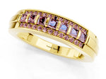 Princess Cut Morganite Bar-Set Pavé Band in Yellow gold with Grooved Edge Detailing_1