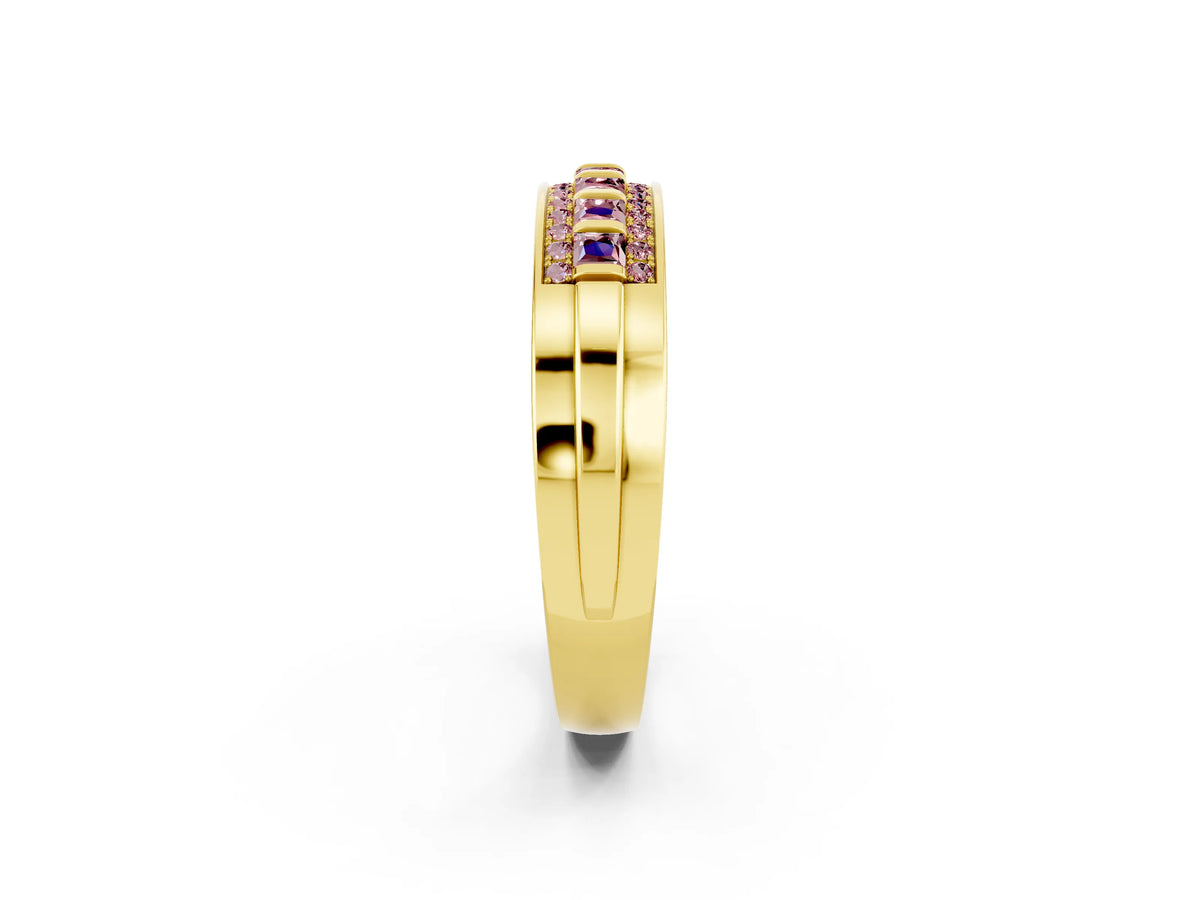 Princess Cut Morganite Bar-Set Pavé Band in Yellow gold with Grooved Edge Detailing_2