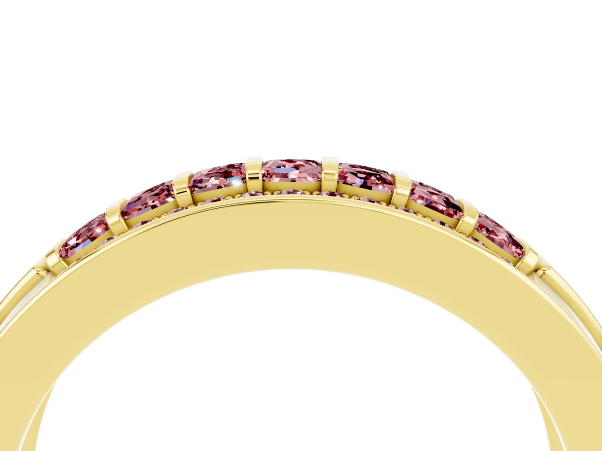 Princess Cut Morganite Bar-Set Pavé Band in Yellow gold with Grooved Edge Detailing_4