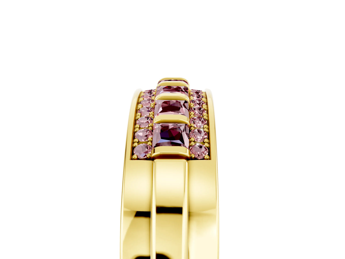 Princess Cut Morganite Bar-Set Pavé Band in Yellow gold with Grooved Edge Detailing_5