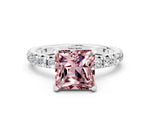 Princess Cut Morganite Pavé Solitaire Ring in White gold with Round Pavé Band and Prong Setting