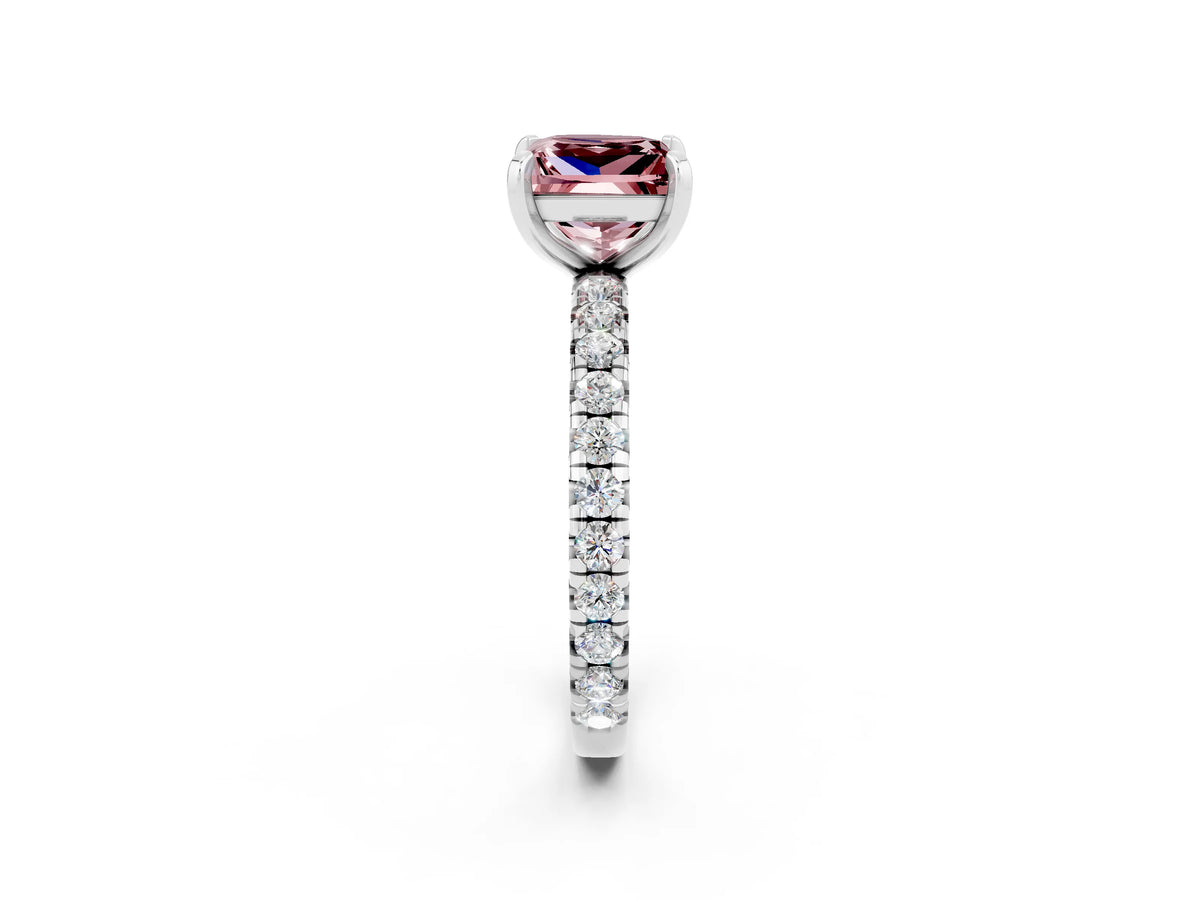 Princess Cut Morganite Pavé Solitaire Ring in White gold with Round Pavé Band and Prong Setting_2