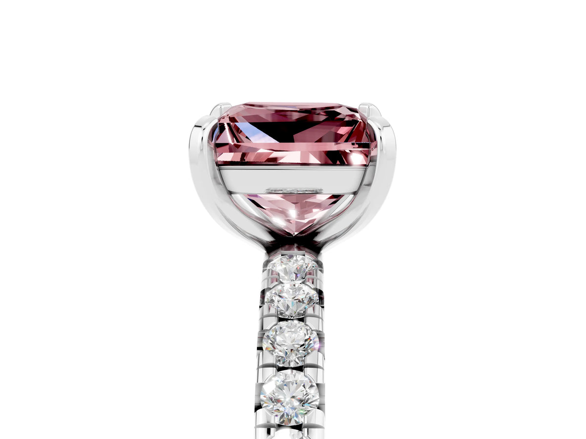 Princess Cut Morganite Pavé Solitaire Ring in White gold with Round Pavé Band and Prong Setting_5