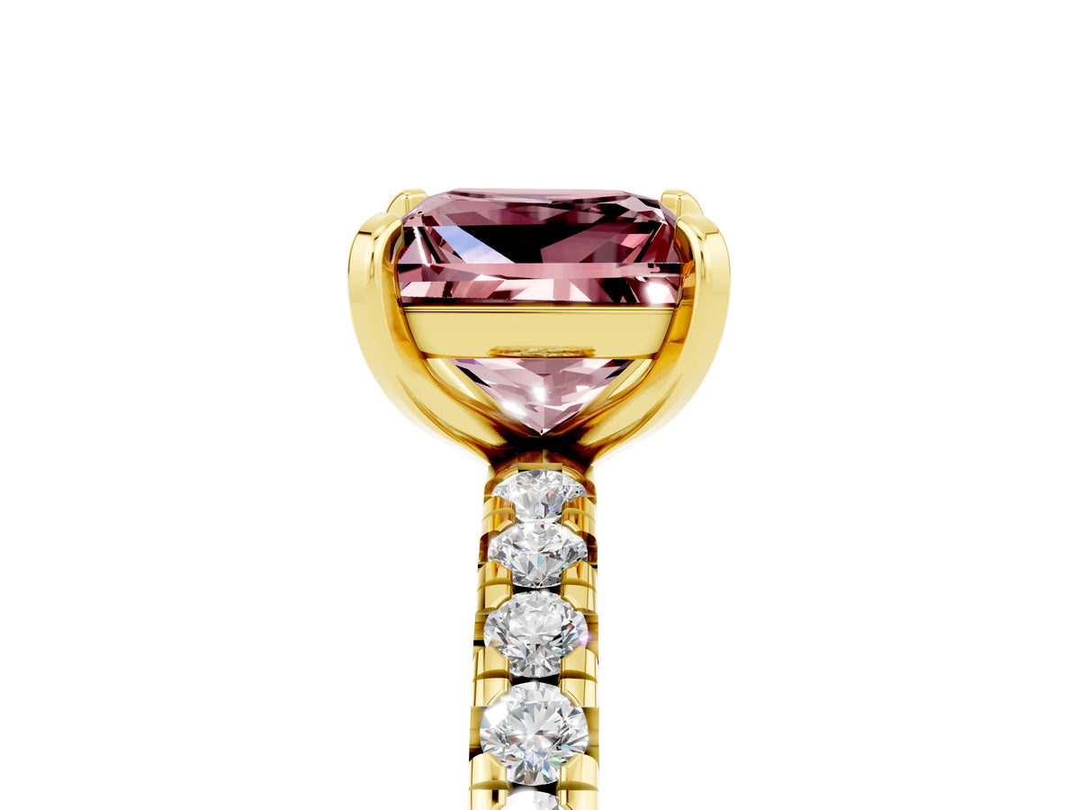 Princess Cut Morganite Pavé Solitaire Ring in Yellow gold with Round Pavé Band and Prong Setting_5