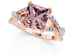 Princess Cut Morganite Solitaire Ring in Rose gold with Interwoven Pavé Band and Prong Setting_1