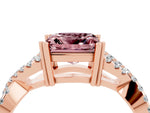 Princess Cut Morganite Solitaire Ring in Rose gold with Interwoven Pavé Band and Prong Setting_4