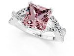 Princess Cut Morganite Solitaire Ring in White gold with Interwoven Pavé Band and Prong Setting_1