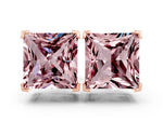 Princess Cut Morganite Stud Earrings in Rose gold with Basket Setting