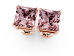 Princess Cut Morganite Stud Earrings in Rose gold with Basket Setting_1