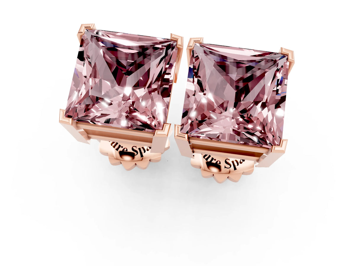 Princess Cut Morganite Stud Earrings in Rose gold with Basket Setting_1
