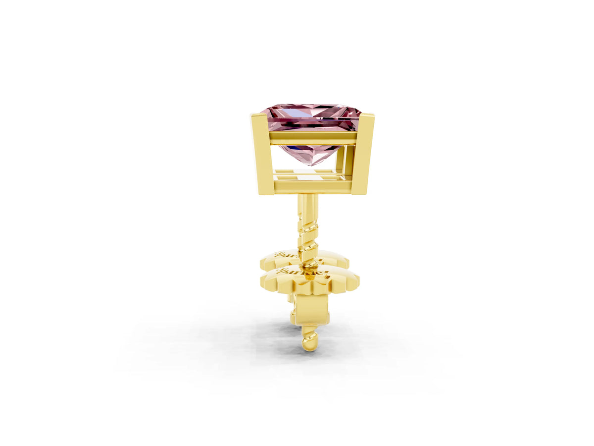 Princess Cut Morganite Stud Earrings in Yellow gold with Basket Setting_2