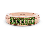 Princess Cut Peridot Bar-Set Pavé Band in Rose gold with Grooved Edge Detailing