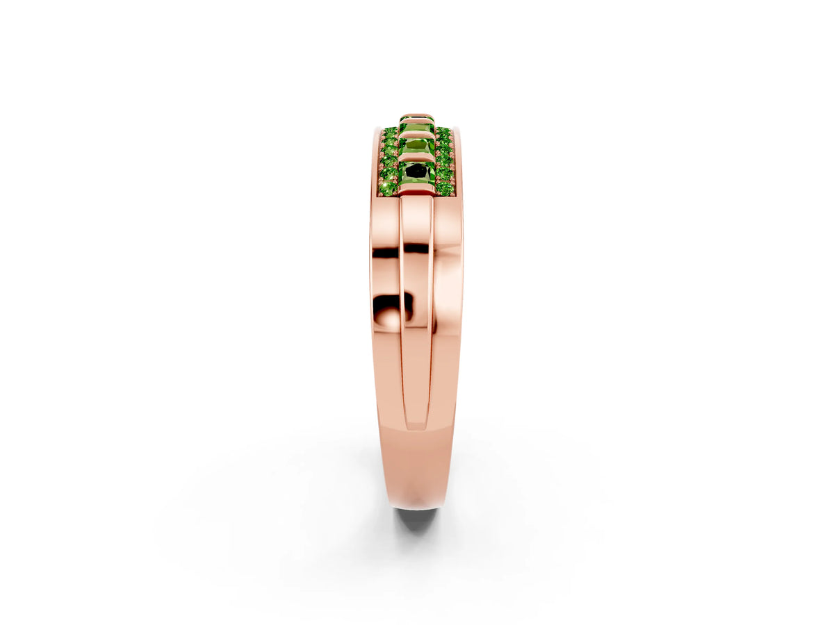 Princess Cut Peridot Bar-Set Pavé Band in Rose gold with Grooved Edge Detailing_2