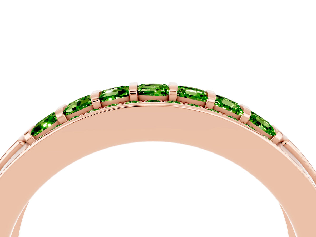 Princess Cut Peridot Bar-Set Pavé Band in Rose gold with Grooved Edge Detailing_4