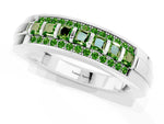 Princess Cut Peridot Bar-Set Pavé Band in White gold with Grooved Edge Detailing_1