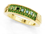 Princess Cut Peridot Bar-Set Pavé Band in Yellow gold with Grooved Edge Detailing_1