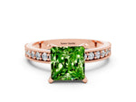 Princess Cut Peridot Milgrain Pavé Engagement Ring in Rose gold with Prong Setting