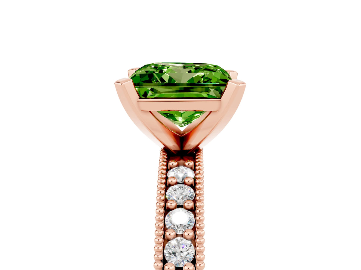 Princess Cut Peridot Milgrain Pavé Engagement Ring in Rose gold with Prong Setting_5