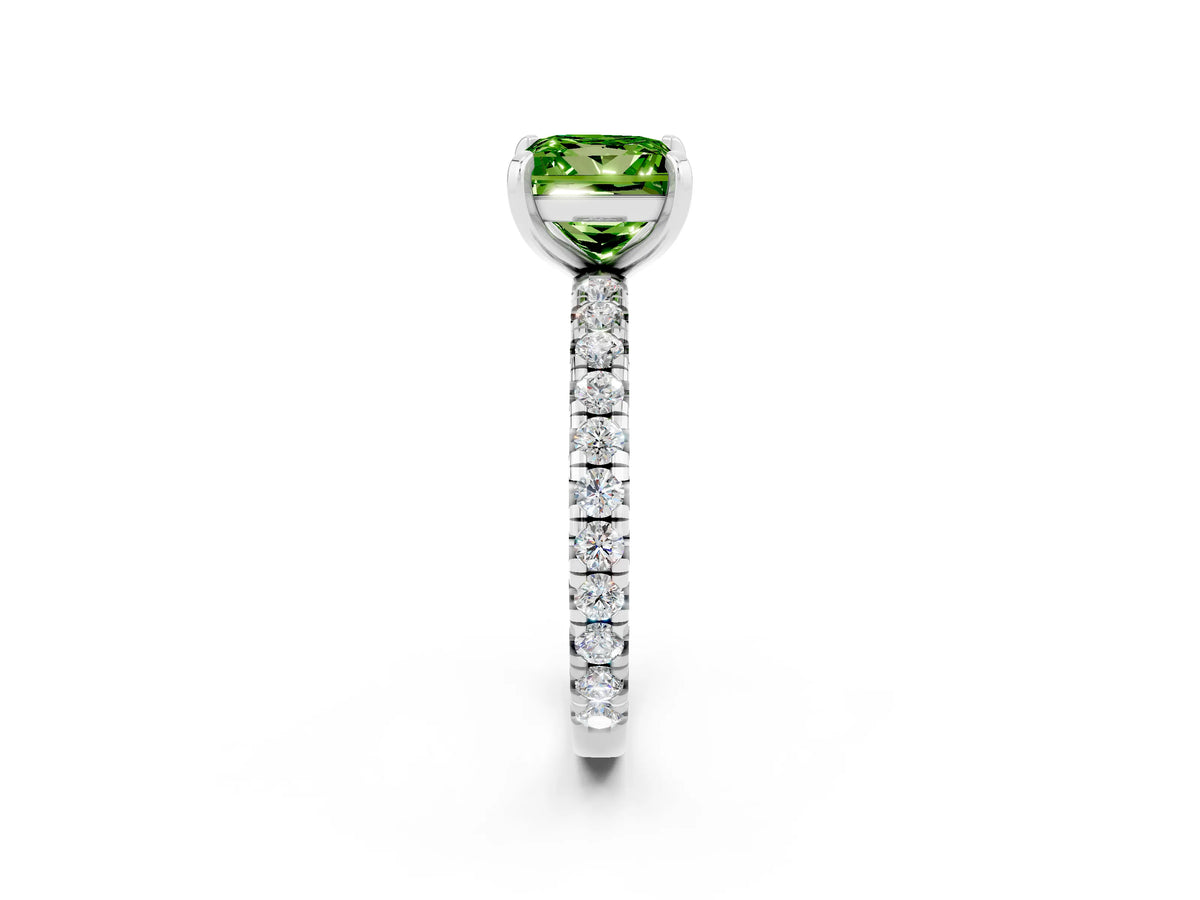 Princess Cut Peridot Pavé Solitaire Ring in White gold with Round Pavé Band and Prong Setting_2