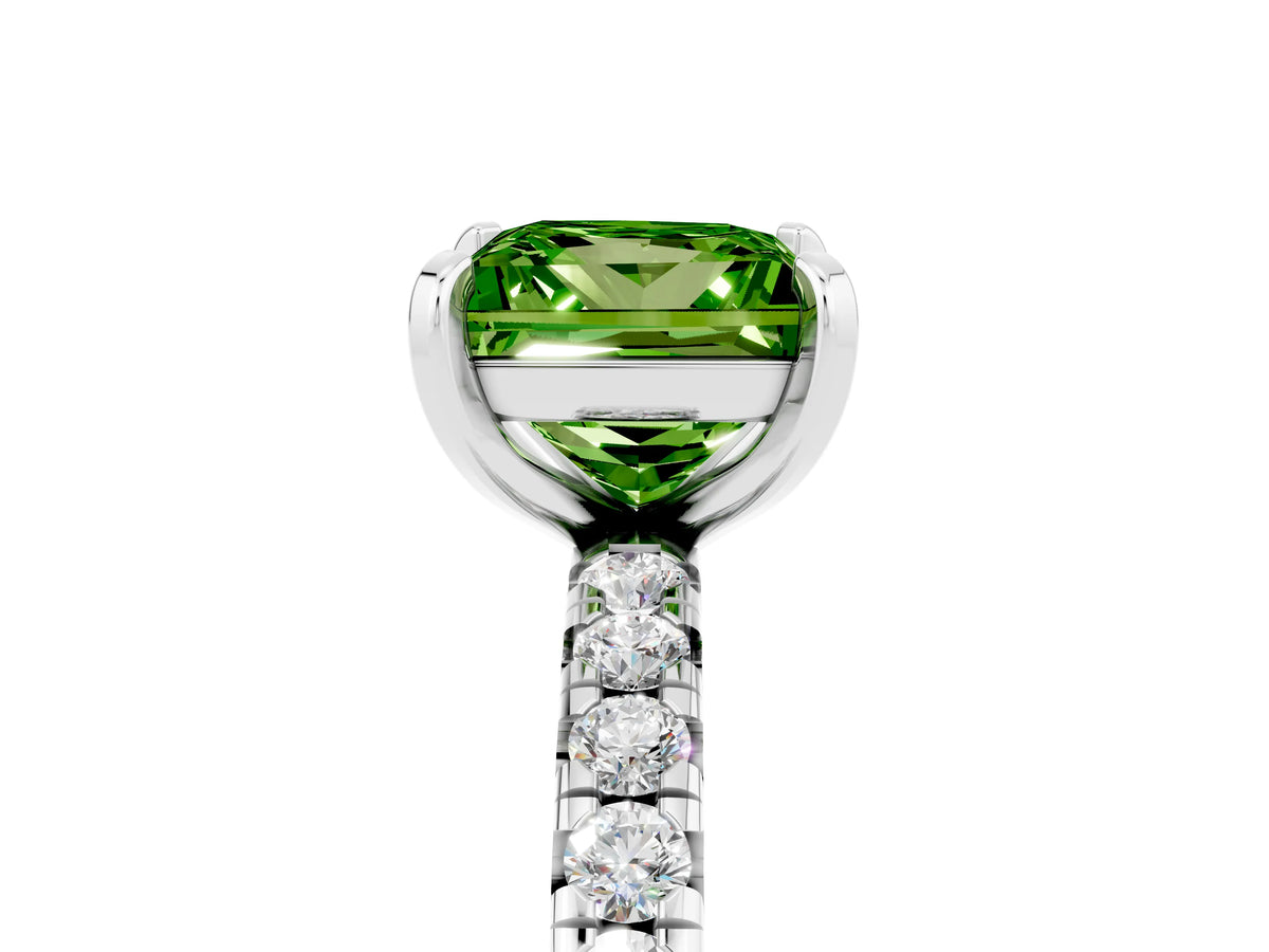Princess Cut Peridot Pavé Solitaire Ring in White gold with Round Pavé Band and Prong Setting_5