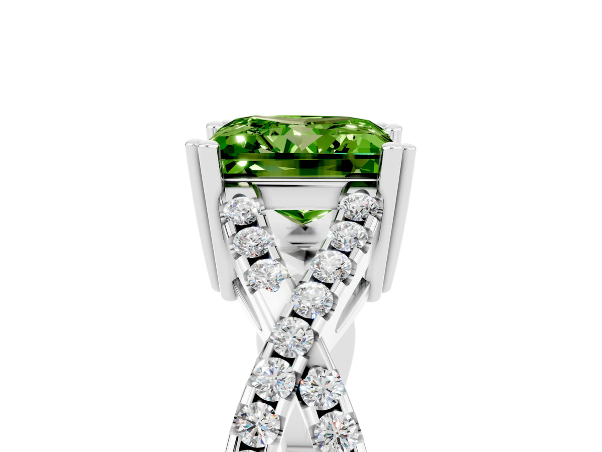 Princess Cut Peridot Solitaire Ring in Silver with Interwoven Pavé Band and Prong Setting_11