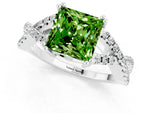 Princess Cut Peridot Solitaire Ring in Silver with Interwoven Pavé Band and Prong Setting_7