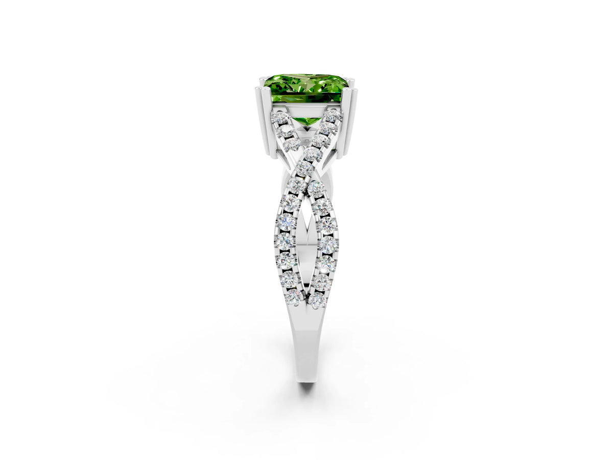 Princess Cut Peridot Solitaire Ring in Silver with Interwoven Pavé Band and Prong Setting_8