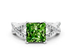 Princess Cut Peridot Solitaire Ring in White gold with Interwoven Pavé Band and Prong Setting