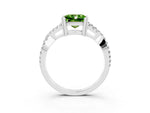 Princess Cut Peridot Solitaire Ring in White gold with Interwoven Pavé Band and Prong Setting_3