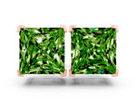 Princess Cut Peridot Stud Earrings in Rose gold with Basket Setting