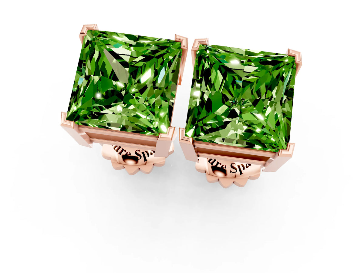 Princess Cut Peridot Stud Earrings in Rose gold with Basket Setting_1