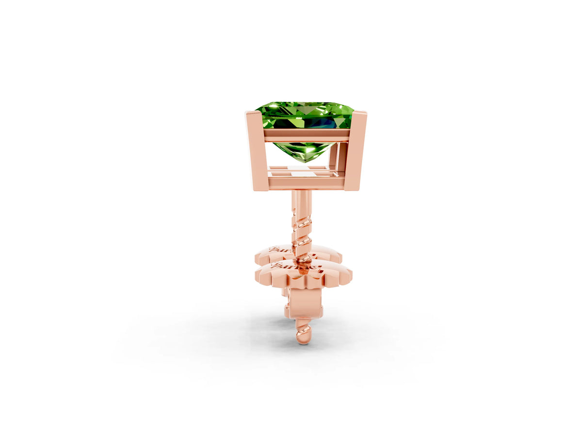 Princess Cut Peridot Stud Earrings in Rose gold with Basket Setting_2