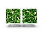 Princess Cut Peridot Stud Earrings in White gold with Basket Setting