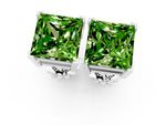 Princess Cut Peridot Stud Earrings in White gold with Basket Setting_1