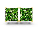 Princess Cut Peridot Stud Earrings in Yellow gold with Basket Setting