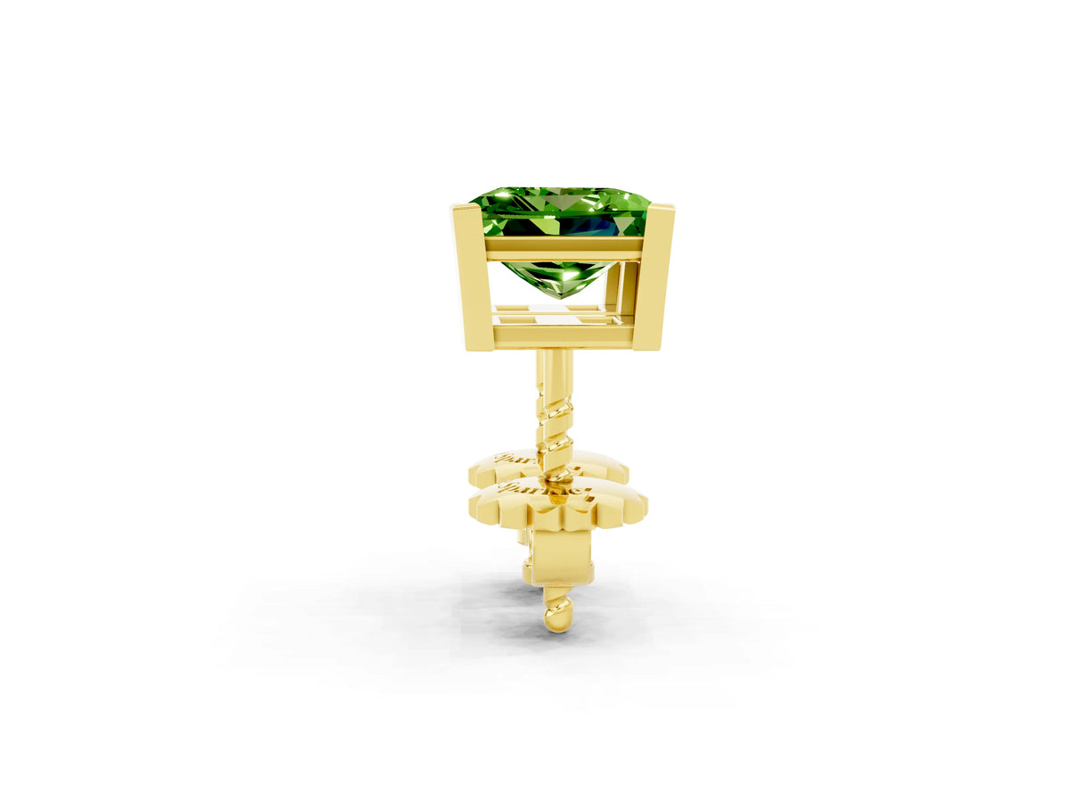 Princess Cut Peridot Stud Earrings in Yellow gold with Basket Setting_2