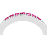 Princess Cut Pink Sapphire Bar-Set Pavé Band in Platinum with Grooved Edge Detailing_4
