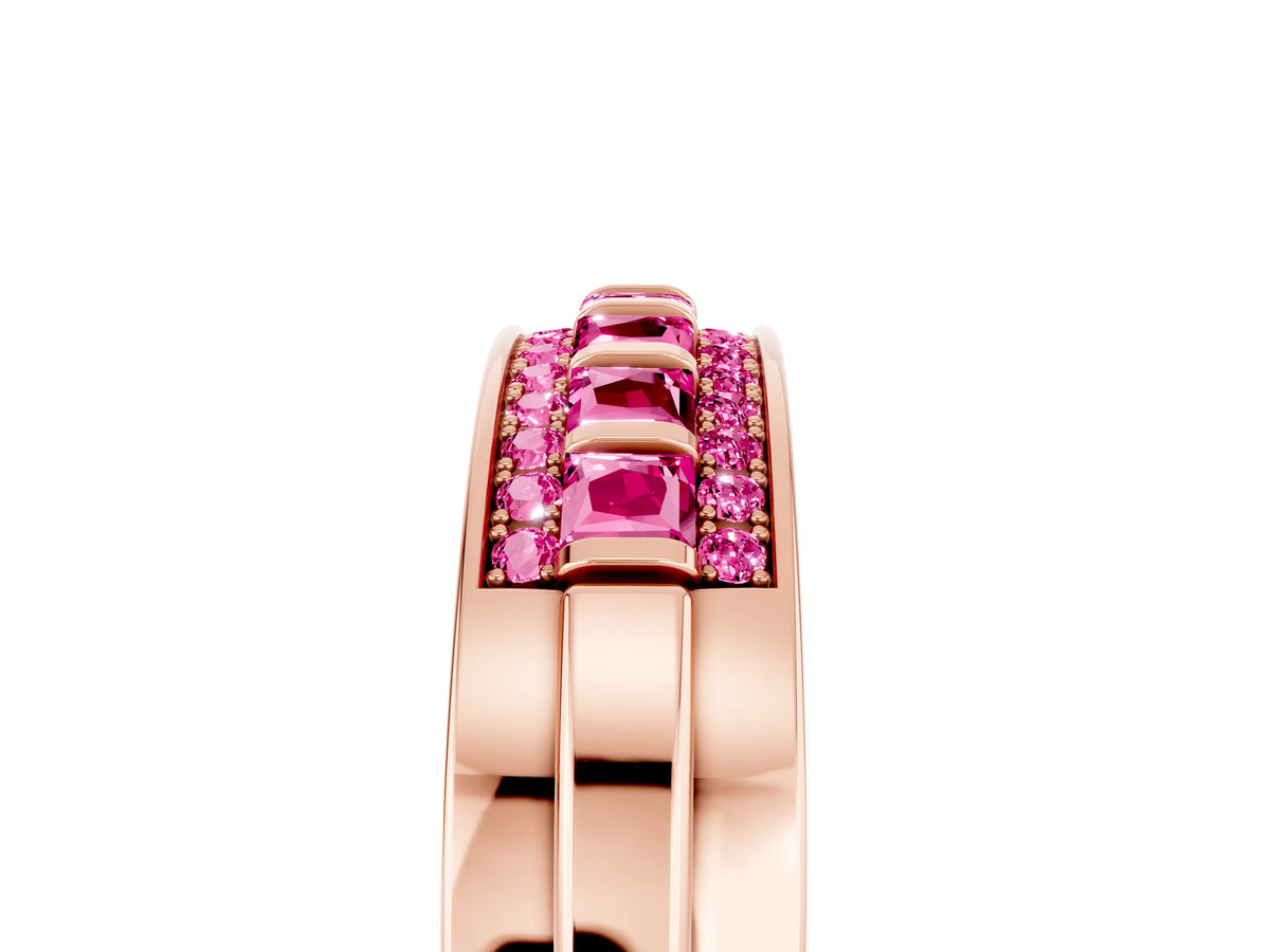 Princess Cut Pink Sapphire Bar-Set Pavé Band in Rose gold with Grooved Edge Detailing_5