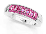 Princess Cut Pink Sapphire Bar-Set Pavé Band in White gold with Grooved Edge Detailing_1