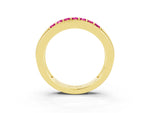 Princess Cut Pink Sapphire Bar-Set Pavé Band in Yellow gold with Grooved Edge Detailing_3