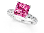 Princess Cut Pink Sapphire Pavé Solitaire Ring in White gold with Round Pavé Band and Prong Setting_1
