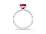 Princess Cut Pink Sapphire Pavé Solitaire Ring in White gold with Round Pavé Band and Prong Setting_3